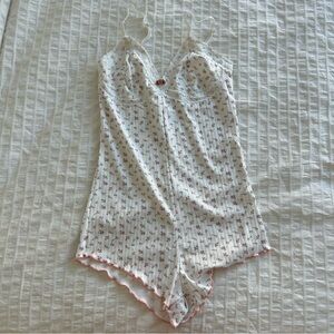 SHEIN White Floral Lace Trim Pajama Romper